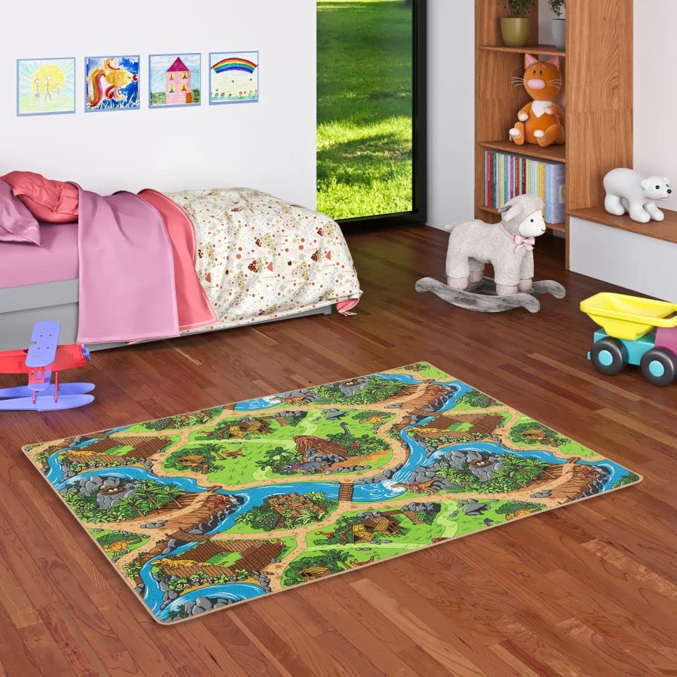 Snapstyle Kinderteppich Strassenteppich Spiel Teppich Dino Welt Grün in 24 Größen