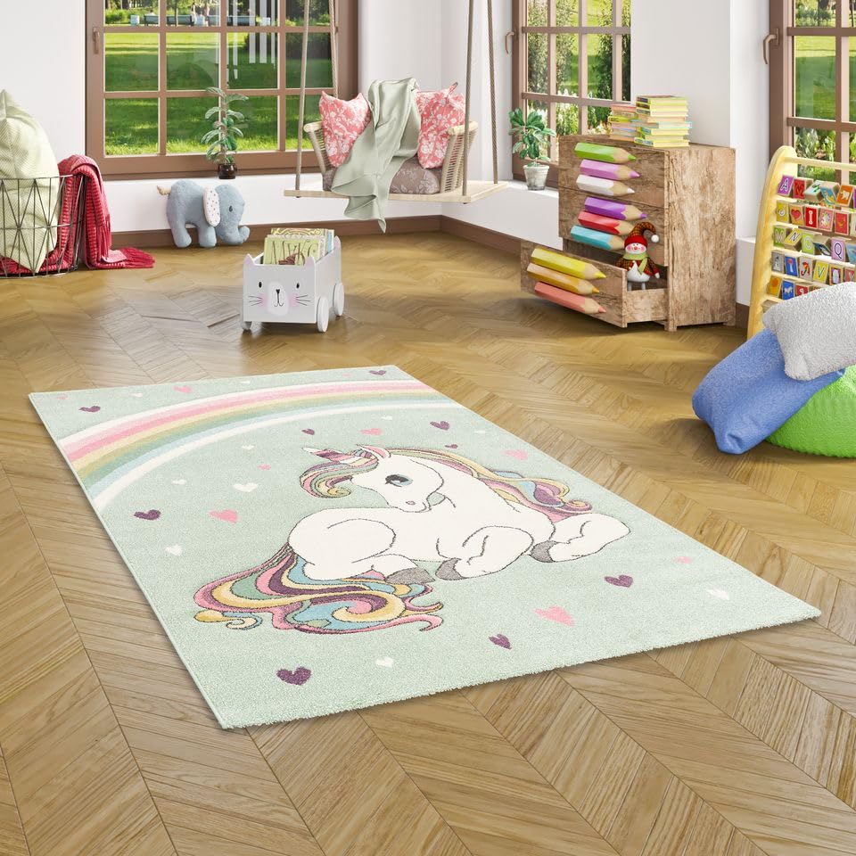 Pergamon Kinder Teppich Maui Kids Einhorn Pastell Mintgrün in 5 Größen