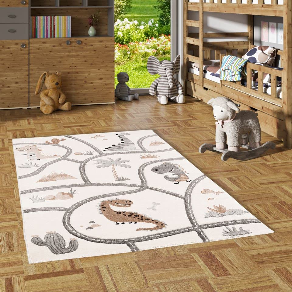 Pergamon Kinder Teppich Maui Kids Dino Straßenteppich Beige in 5 Größen