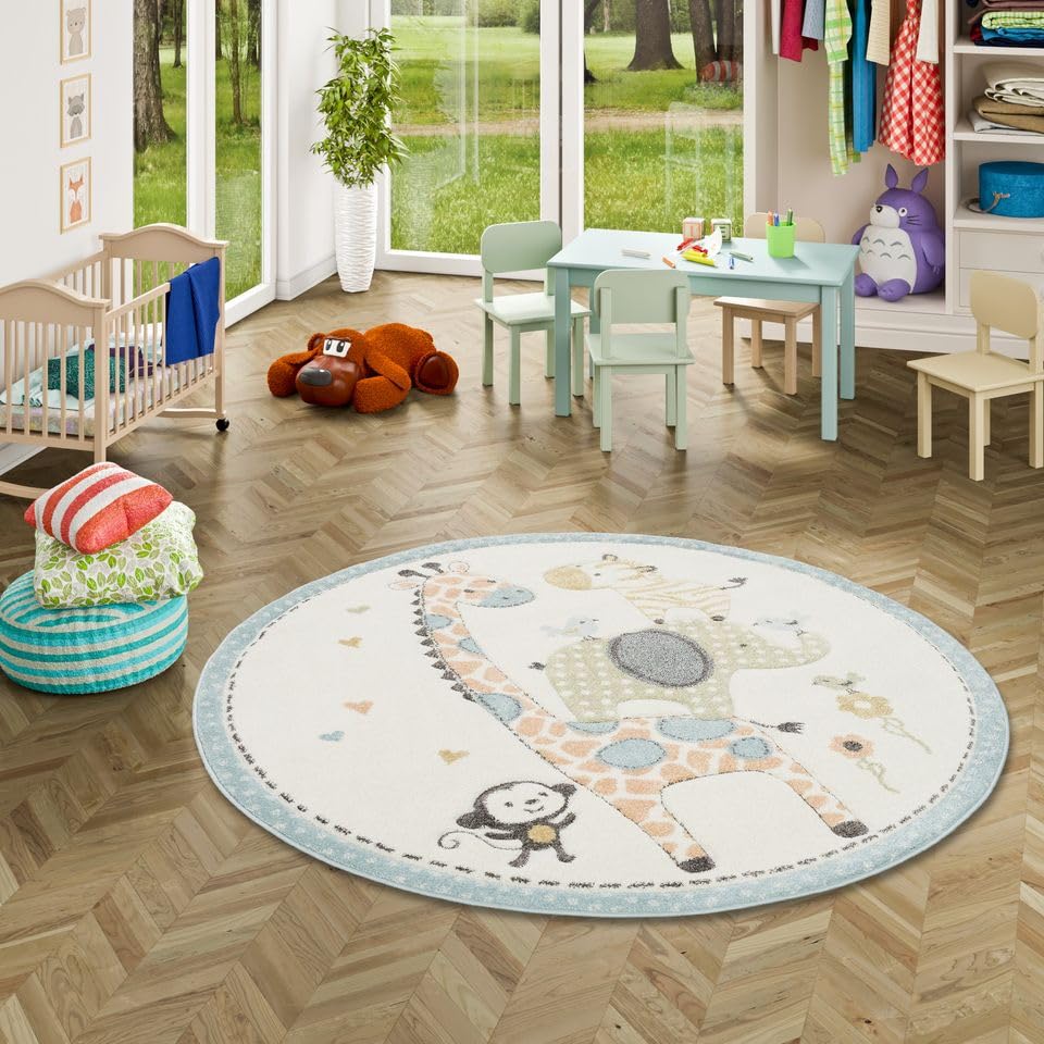 Pergamon Kinder Teppich Maui Kids Safari Tiere Bunt Rund in 3 Größen